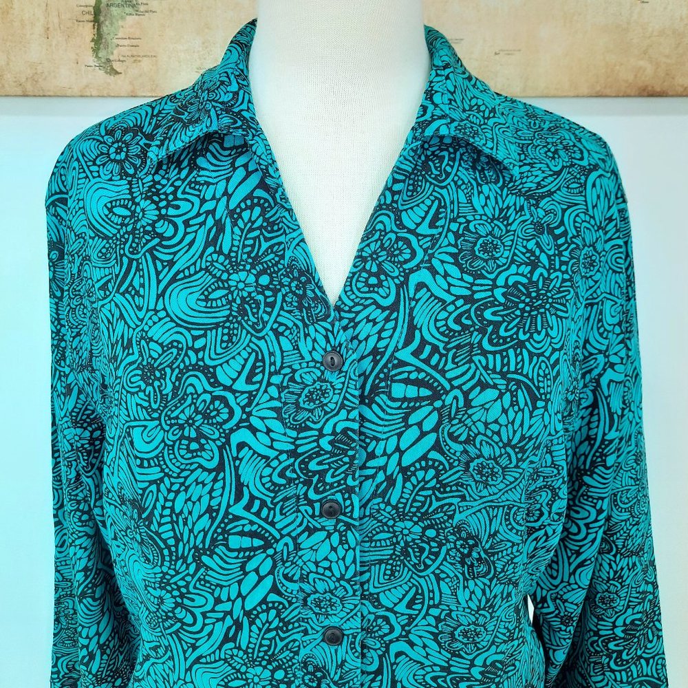 Tianello 90s turquoise button down blouse - excellent condition - Picture 2 of 12
